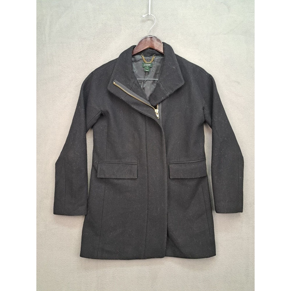 J. Crew Womens Black Long Sleeve Collared Button Front Pea Coat Size 2